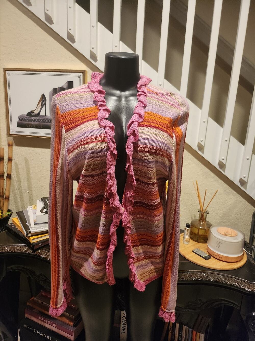 OILILY Pink Striped Sweater Cardigan size XL